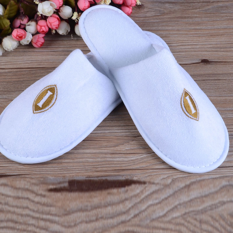 Personalized Closed/Open Toe SPA Washable Napped Fabric White Indoor Quiet Hotel Slippers