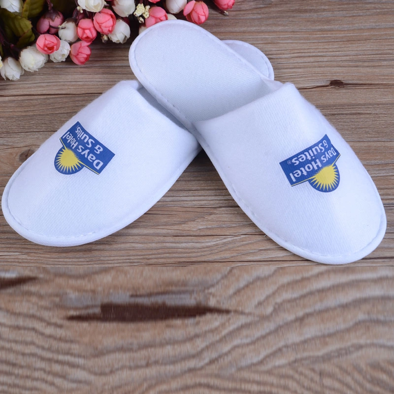 Personalized Closed/Open Toe SPA Washable Napped Fabric White Indoor Quiet Hotel Slippers