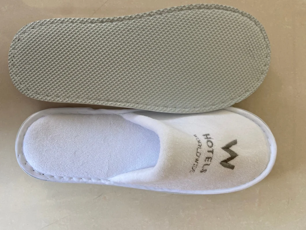 Top Quality Velour Hotel Slippers with Embroidery