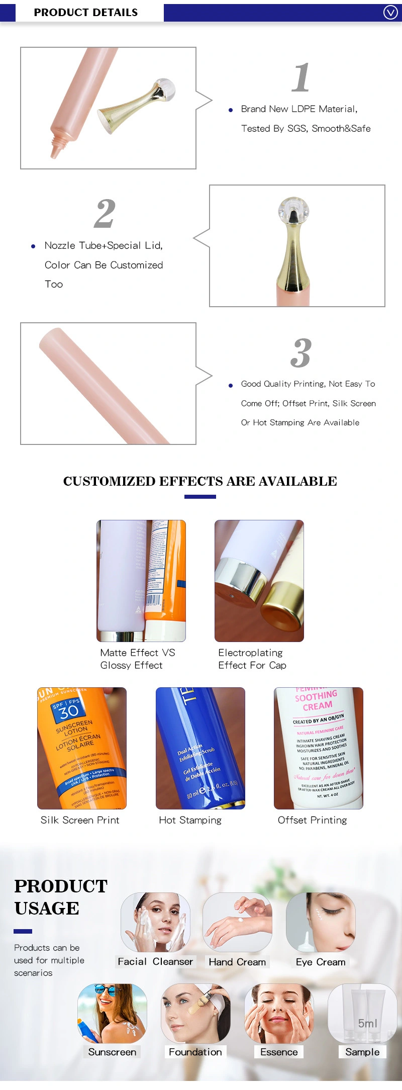 Wholesale Empty Pink 15ml Cosmetic Soft Plastic Lotion Cream Tube Package
