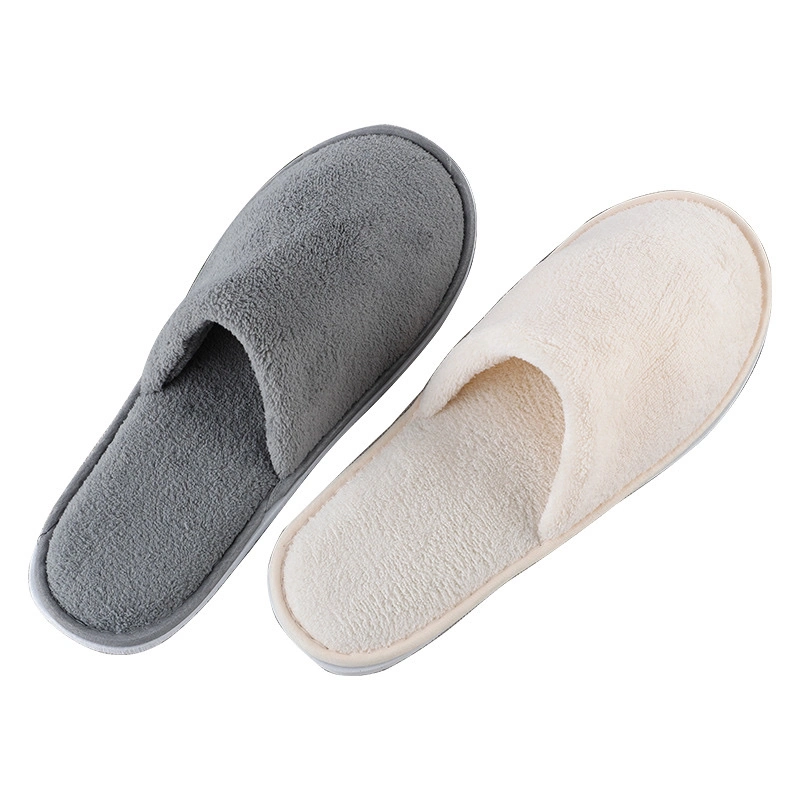 Custom Hotel Amenities Simple Design Home Luxury Cotton Velour Hotel Open Close Toe Disposable SPA Slippers with Logo