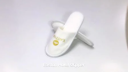 Hotel Custom Embroidery Logo White Closed Toe Waffle Slipper