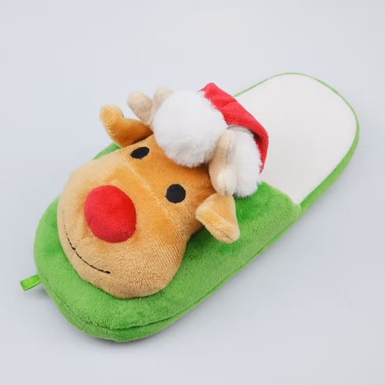 Green Elk Head Christmas Xmas Cute Toy Indoor Textile Outsole Indoor Slippers