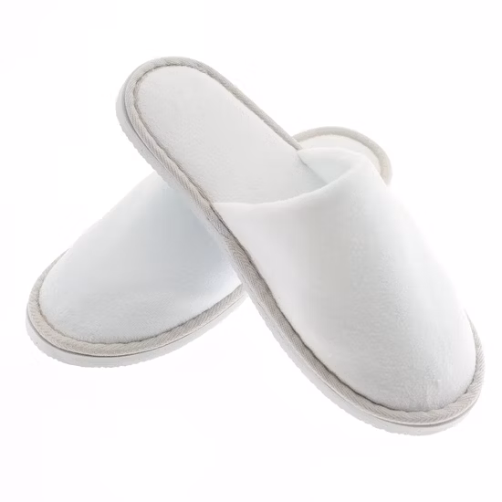 Custom Logo Personalized Wholesale Luxury Washable Hotel Room SPA Guest Disposable Velvet Hotel Slippers White